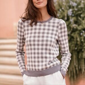 GARNET HILL Gingham Pima Cotton Pullover Sweater Purple Size Small